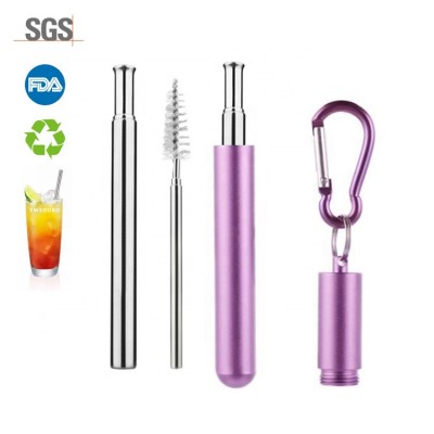 Reusable Drinking Straws Portable Collapsible Stainless Steel Straw With Metal Case and Cleaning Brush