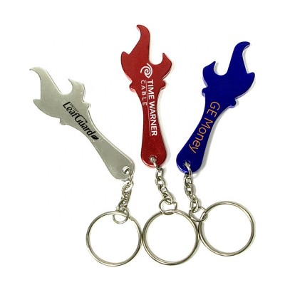 Yiwu Promotional Torch and flame shaped aluminum bottle opener with key chain / key ring