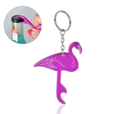 Custom wholesale metal anodized aluminum flamingo bottle opener keychain