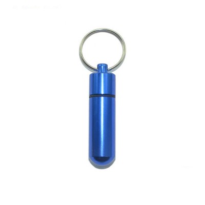 blue mini aluminum pill container keychain