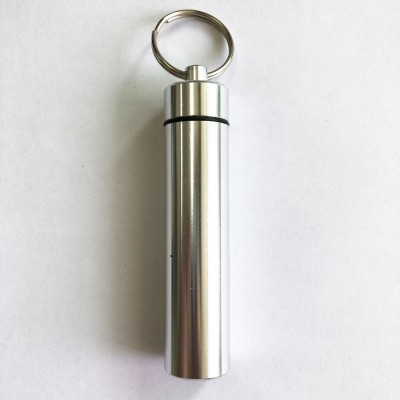 19*87mm Custom laser printing logo silver aluminum pill box keychain