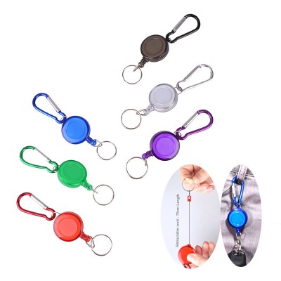 Wholesale plastic Round retractable Badge Holder Reel Belt Clip With aluminum Carabiner clip And Key Ring for ID Badge Holder